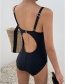 Fashion Blue Cover Belly Open Back Pleated Solid Color One-piece Swimsuit