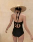 Fashion Black Stitching Contrast Color Cutout One-piece Swimsuit
