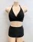 Fashion Black High Waist Pleated Strap Split Swimsuit