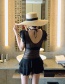 Fashion Black Ruffled Lace Solid Color One-piece Swimsuit