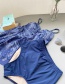Fashion Blue Skirt Print Suspender Split Swimsuit