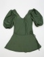 Fashion Green Puff Sleeve Strap Solid Color One-piece Swimsuit
