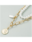 Fashion Silver Color Character Embossed Multilayer Pearl Alloy Necklace