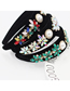 Fashion Green Broad-brimmed Headband With Diamonds Geometric Pearls And Flowers