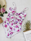 Fashion Pink Fuzzy Flower Sling Print Hollow One-piece Swimsuit