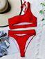 Fashion Red Solid Color Hollow One-shoulder Split Swimsuit