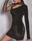 Fashion Black Mesh Sleeve Hollow Asymmetrical Dress