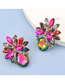 Fashion Pink Green Alloy Inlaid Glass Diamond Flower Earrings
