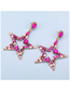 Fashion Rose Red Alloy Diamond Five-pointed Star Hollow Earrings