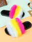 Fashion Blue Color Flat Heel One Word Contrast Plush Slippers