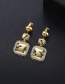 Fashion 18k Copper Inlaid Zircon Geometric Square Earrings
