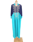 Fashion Zhangqing With Blue Long Sleeve Loose Blouse With Embroidered Contrast