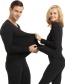 Fashion Black Male Thin V-neck Round Neck Slim Couple Thermal Underwear Set