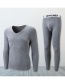 Fashion Dark Gray V-neck Slim Cationic Mens Seamless Thermal Underwear Set