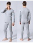 Fashion Light Gray Round Neck Mens Thermal Underwear Thickened Plus Velvet Suit