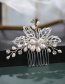 Fashion Silver Handmade Pearl Rhinestone Flower Hollow Hair Comb