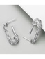 Fashion Silver Paper Clip With Rhinestone Alloy Earrings