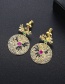 Fashion 18k Antlers Copper Inlaid Zircon Geometric Round Earrings