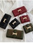 Fashion Short Red Studded Metal Buckle Flap Long Wallet