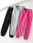Fashion Rose Red Reflective Strip Stitching Contrast Color Drawstring Elastic Waist Bungee Pants