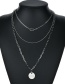 Fashion Three-tiered Medallion Necklace Yuan Brand Stainless Steel Round Bead Multilayer Necklace