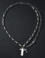 Fashion Steel Color Cross Inlaid Zircon Titanium Steel Double Necklace