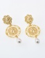 Fashion Gold Color Long Coin Pearl Portrait Hollow Earrings
