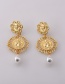 Fashion Gold Color Long Coin Pearl Portrait Hollow Earrings