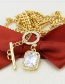 Fashion Gilded Gold-plated Square Zircon Ring Clasp Necklace