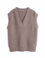 Fashion Coffee Color V-neck Wool Knitted Vest
