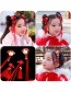 Fashion Red Hairball Leaves Handmade Knitted Flower Alloy Fabric Childrens Hairpin
