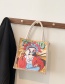Fashion Guochao Illustrated Canvas Leaf Geometric Shoulder Bag