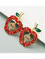 Fashion Red Hollow Apple Alloy Diamond Earrings