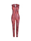 Fashion Red Deep V Stripe Sleeveless Skinny Jumpsuit