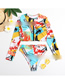 Fashion Checkered Long Sleeve Zipper Print High Waist Split Swimsuit