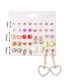 Fashion Color Mixing Alloy Heart Diamond-studded Alloy Hollow Geometric Earrings Set