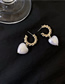 Fashion White Heart Pearl Metal Button Earrings