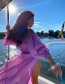 Fashion Purple Solid Color Long-sleeved Veil Split Swimsuit With Wooden Ears