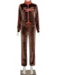 Fashion Brown Contrast Stitching Letter Embroidery Jacket High-waist Straight-leg Pants Suit