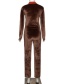 Fashion Brown Contrast Stitching Letter Embroidery Jacket High-waist Straight-leg Pants Suit