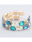 Fashion Blue Color Alloy Inlaid Square Glass Diamond Circle Earrings