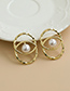 Fashion Golden Alloy Pearl Hollow Oval Eye Stud Earrings