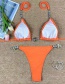 Fashion Orange Crystal Diamond Chain Solid Color Gathered Triangle Strappy Split Swimsuit