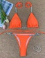 Fashion Orange Crystal Diamond Chain Solid Color Gathered Triangle Strappy Split Swimsuit