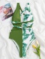 Fashion Printing Leaf Print V-neck Halterneck Lace One-piece Swimsuit