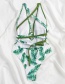 Fashion Printing Leaf Print V-neck Halterneck Lace One-piece Swimsuit