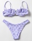 Fashion Purple Floral Print Split Swimsuit