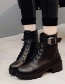 Fashion Black Flat Bottom Non-slip Lace-up Belt Buckle Martin Boots