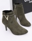Fashion Dark Green Matte Pointed Stiletto Side Zipper High Heel Boots