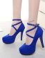 Fashion Blue Round Toe Stiletto Platform High Heels With Cross Straps